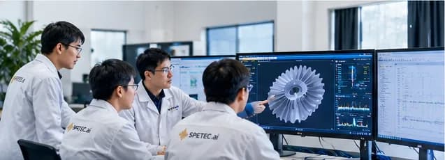 Illustrative image of engineers reviewing a machining model on screens