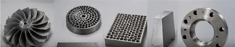 Illustrative image of machined components in several materials