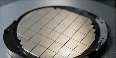 Illustrative close-up of a semiconductor wafer on a holder