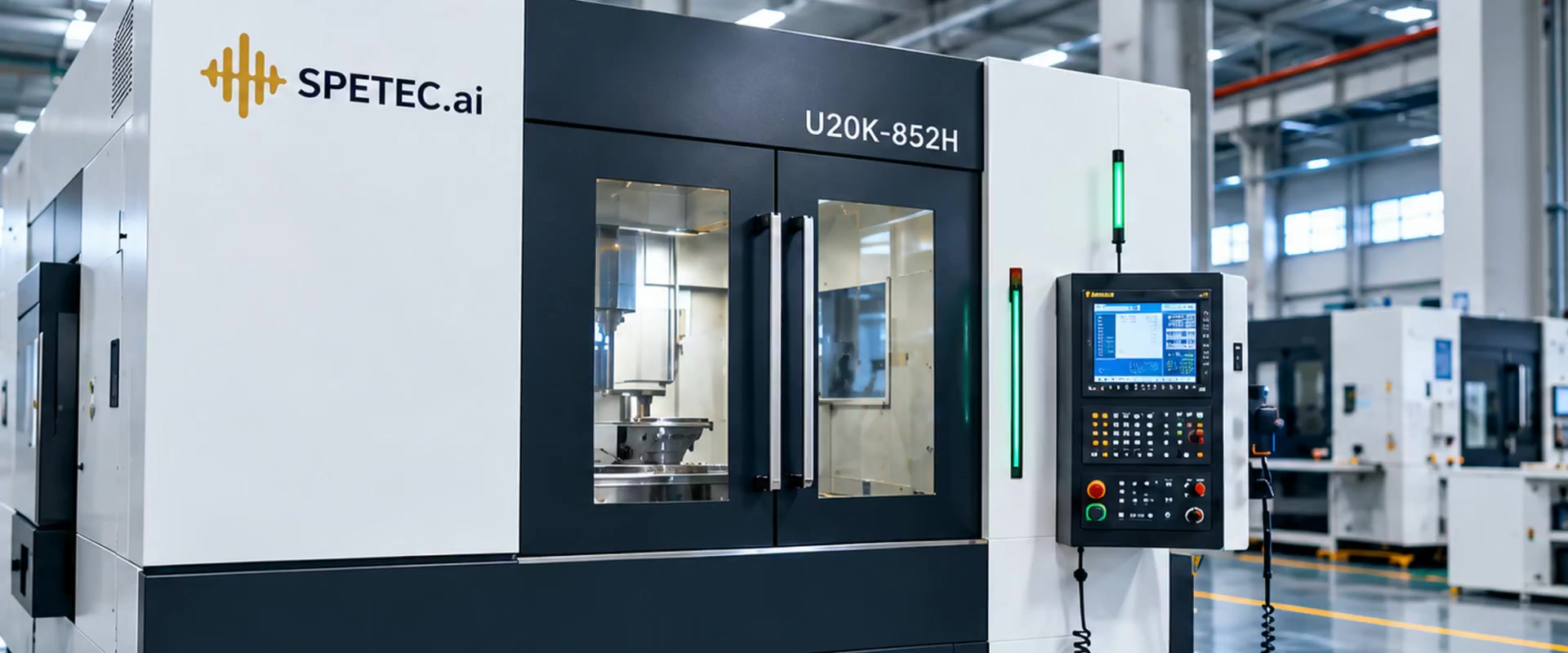 Machine tool and machined components in a manufacturing scene
